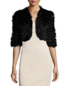 Metric Knits Rabbit-fur Short-sleeve Shrug, Black, Women's,