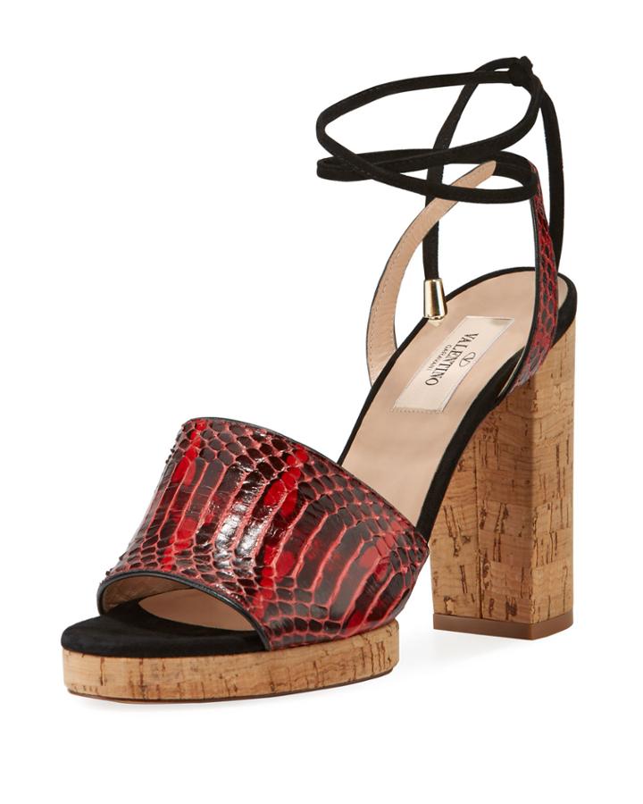 Snakeskin Ankle-tie Cork Platform