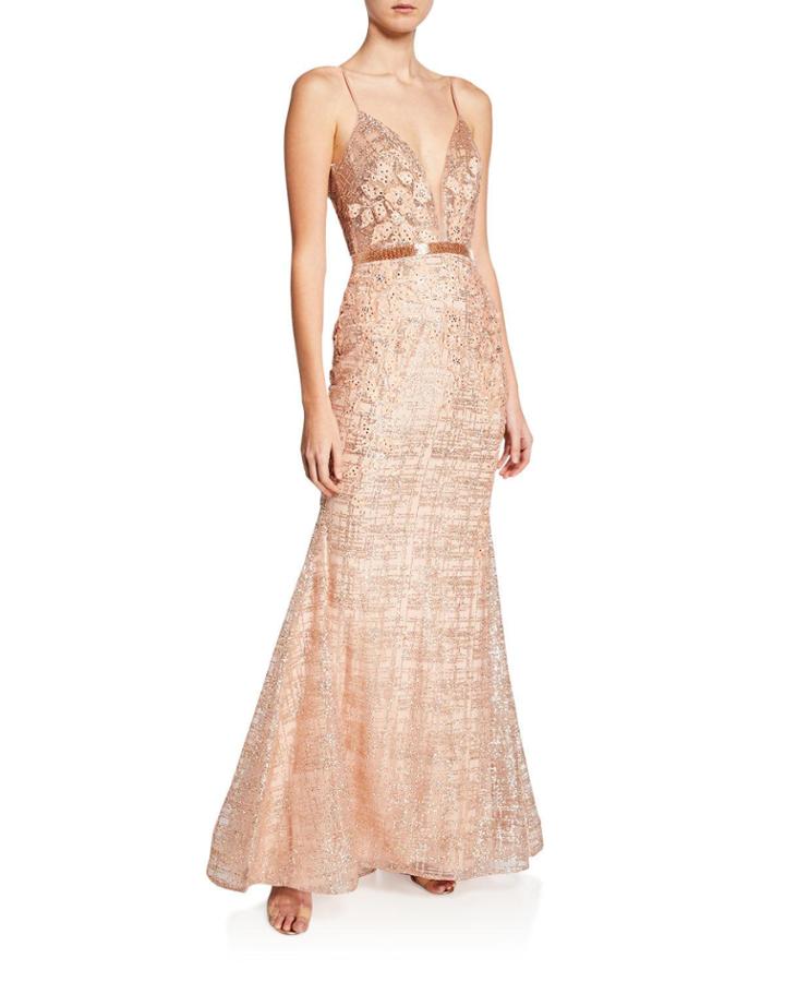 Beaded Metallic Spaghetti-strap