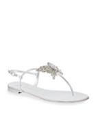 Flat Metallic Leather Thong Sandals With Butterfly