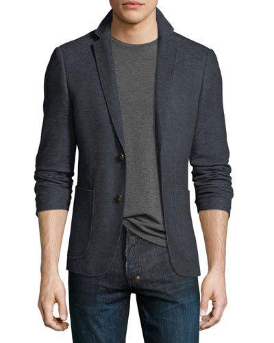 Cotton/linen Knit Two-button Blazer, Navy