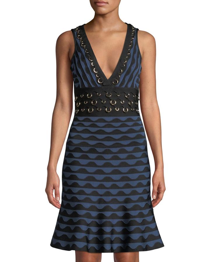 Scalloped Jacquard Ring-trim Sleeveless Dress