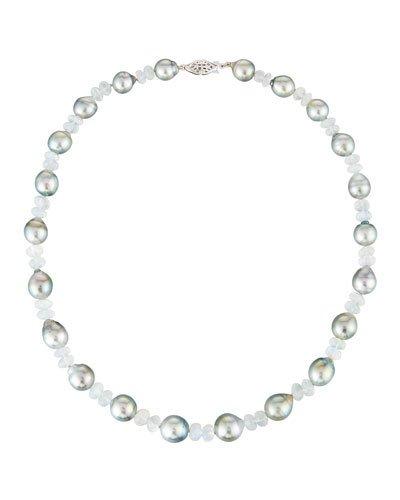 Gray Tahitian Pearl & Moonstone Necklace,