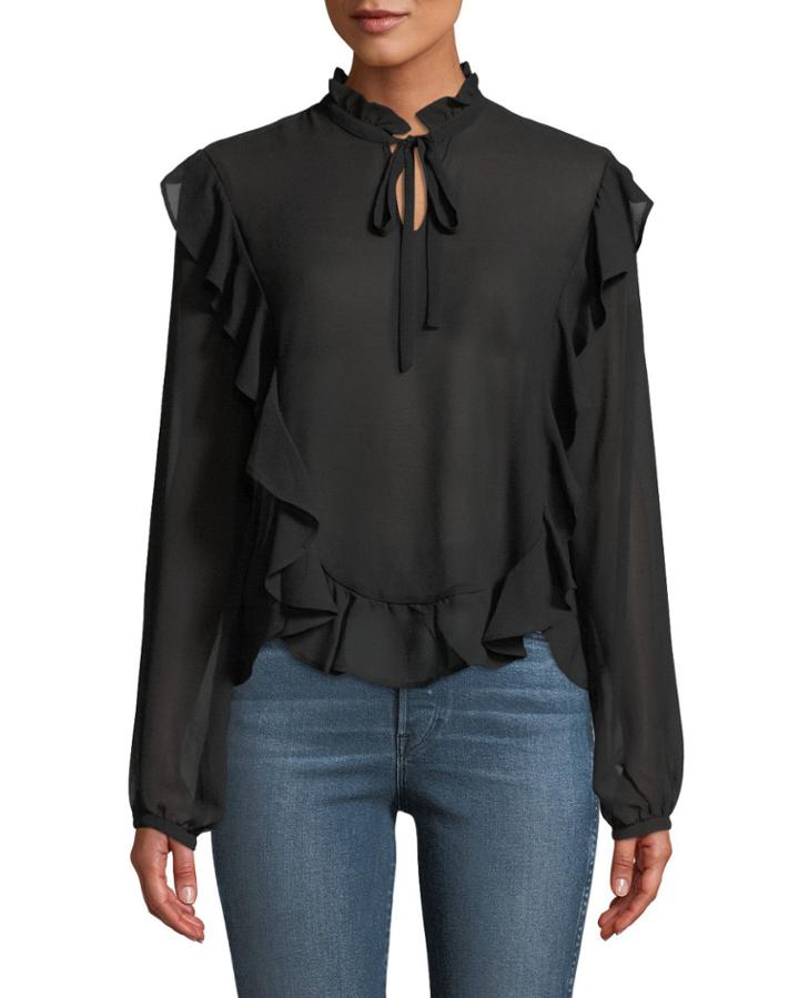 Ruffle-front Chiffon Blouse
