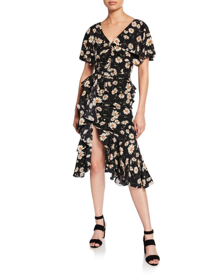 Cascading Cape-sleeve Dress