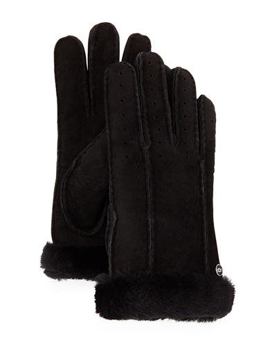 Perforated Two-point Shearling Fur Gloves