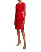 Mixed-print Long-sleeve Dress, Red