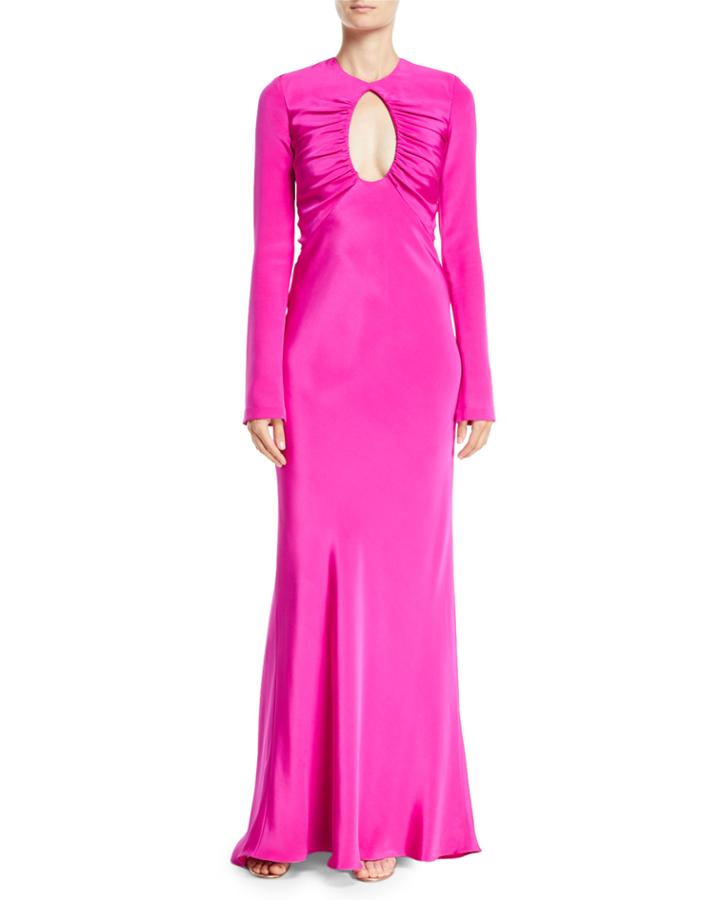 Bell-sleeve Circular-opening Silk Crepe Evening Gown