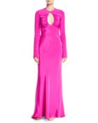 Bell-sleeve Circular-opening Silk Crepe Evening Gown