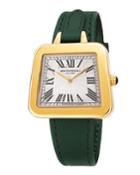34mm Emma 1142 Trapezoid Leather Watch, Green/gold