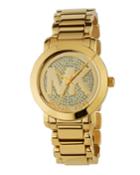 45mm Crystal Pave Logo Bracelet Watch, Golden