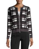 P. Luca Long-sleeve Knit Front Zip Cardigan, Black/off White, Women's, Size: Medium, Black/ Off W