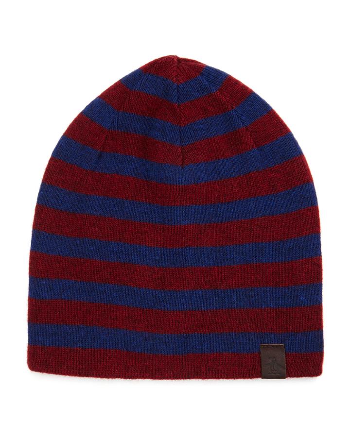 Penguin Ashmore Striped Beanie Hat, Italian Plum, Men's, Italian Pl