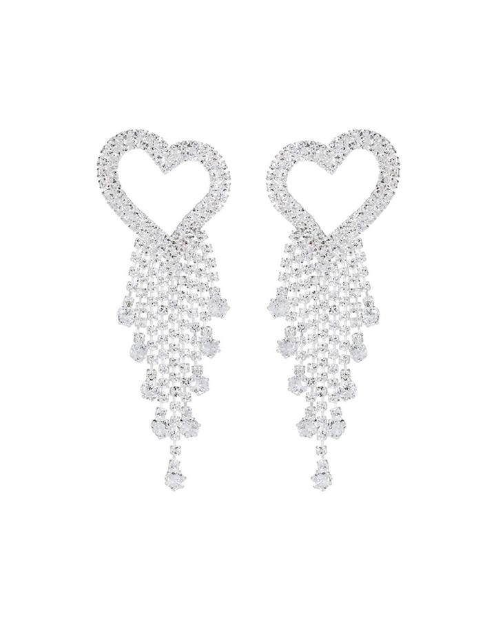Crystal Heart Fringe Earrings