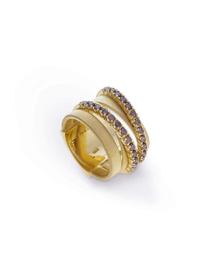 Masai Crossover Ring With Brown Diamonds In