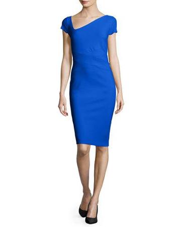 Meiko Asymmetric Sheath Dress, Cobalt