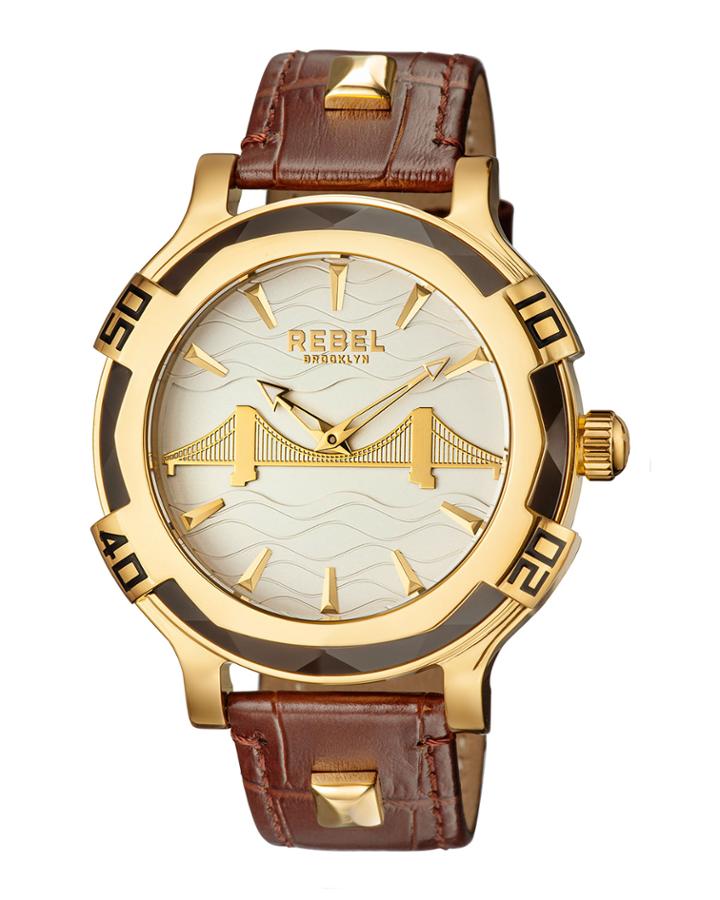 Men's 48mm Brooklyn Bridge Leather Watch, Golden