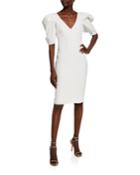 Fergie Jacquard Puff-sleeve Dress