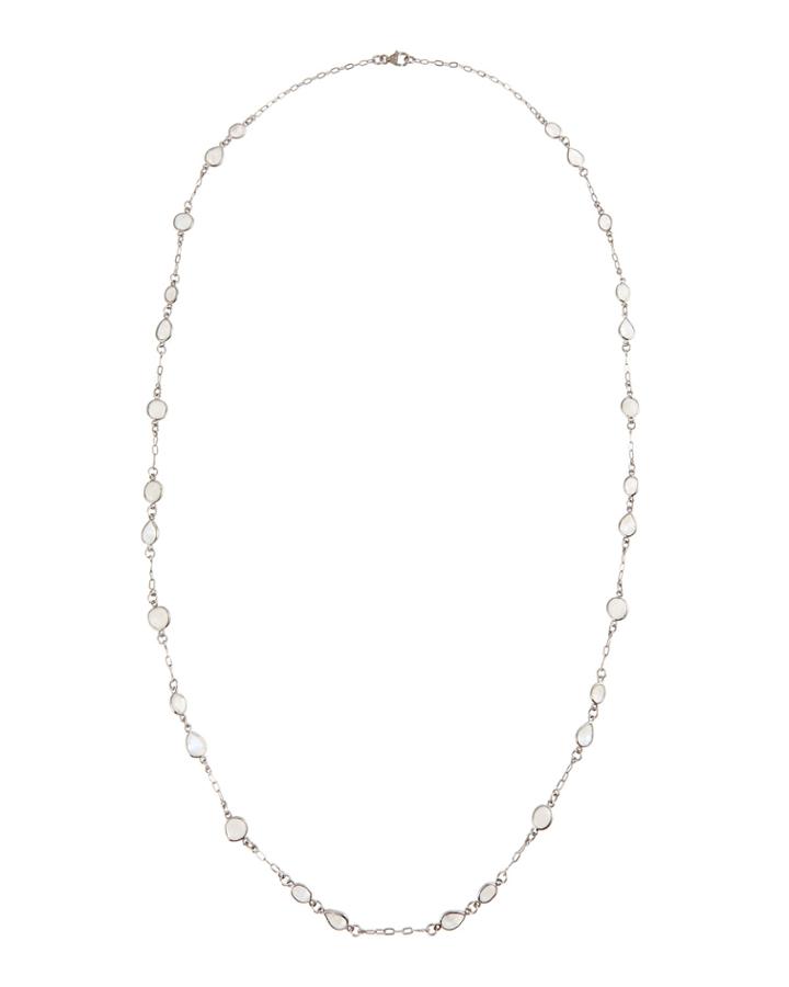 Bavna Long Moonstone Station Necklace W/ Pave Clasp, Women's,