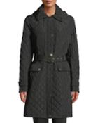 Quilted Snap-front Hooded Coat