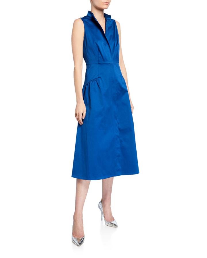 Mock-neck Band-collar Sleeveless Button-front