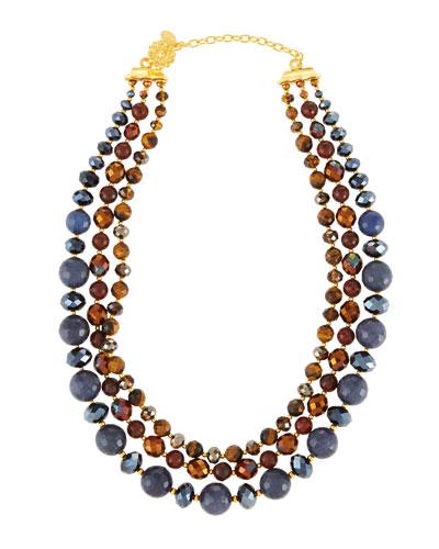 Semiprecious Beaded Triple-row Necklace