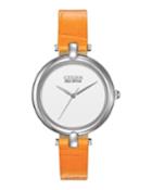 34mm Leather Eco-drive Watch, Orange