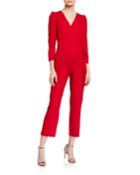 Faux Wrap 3/4 Sleeve Jumpsuit