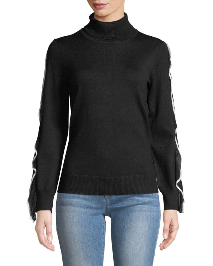 Ruffle-sleeve Turtleneck Tee