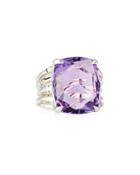 Bamboo Silver Ring With Octagon Amethyst