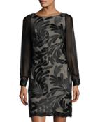 Long-sleeve Embellished-mesh