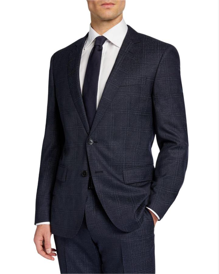 Men's Check Wool Two-piece Suit With Cropped Trousers