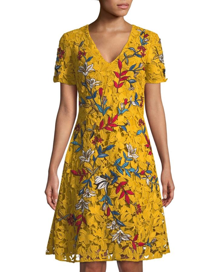 Demi V-neck Embroidered-lace Dress