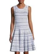 Fit & Flare Intarsia Patterned Dress, White