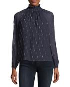 Smocked-neck Metallic Chiffon Top