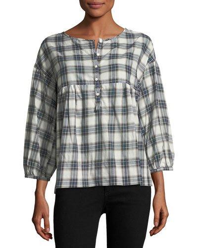 3/4-sleeve Plaid