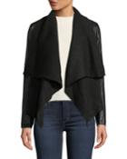 Knit Drape Faux-leather Cropped Jacket