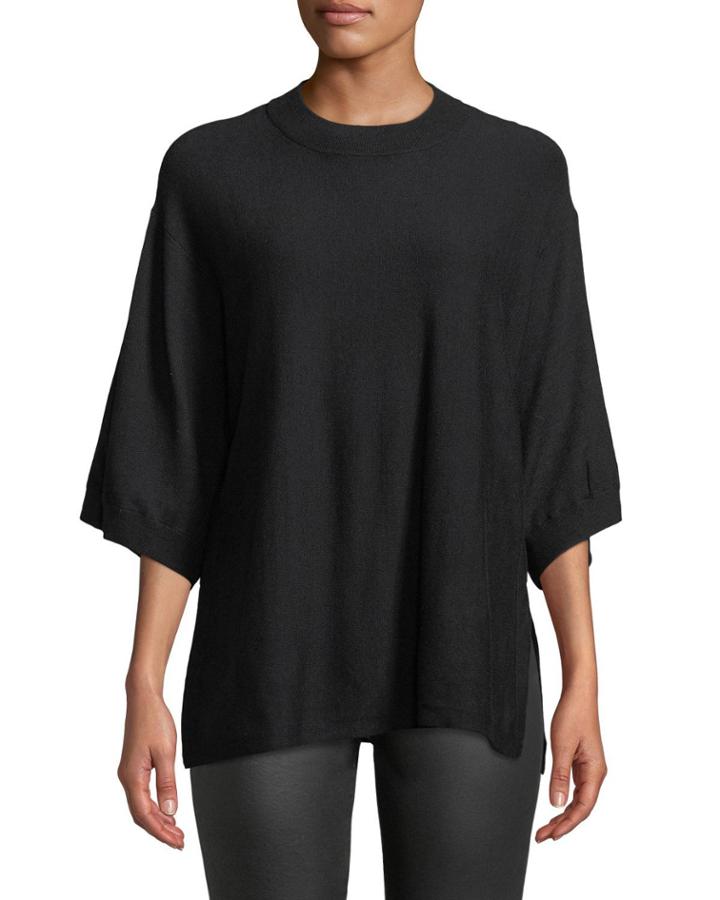 Mock-neck 3/4-sleeve Boxy Top