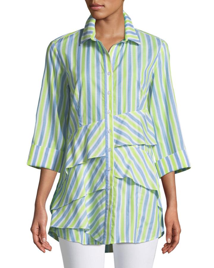 Jenna Striped Tiered-ruffle Long Blouse,