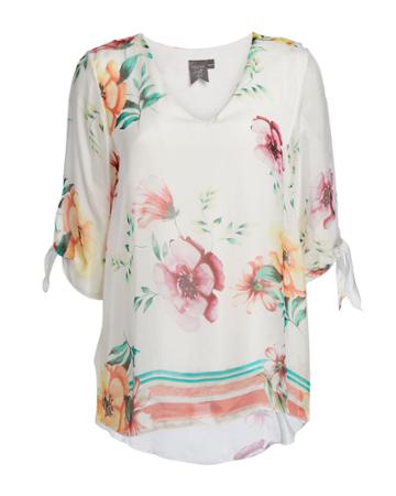 Floral Border Print V-neck Blouse