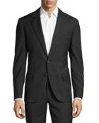 Slim Two-piece Grid Wool Suit, Anthracite