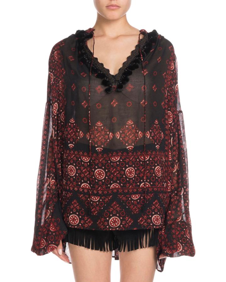 V-neck Full-sleeve Folk-print Artist