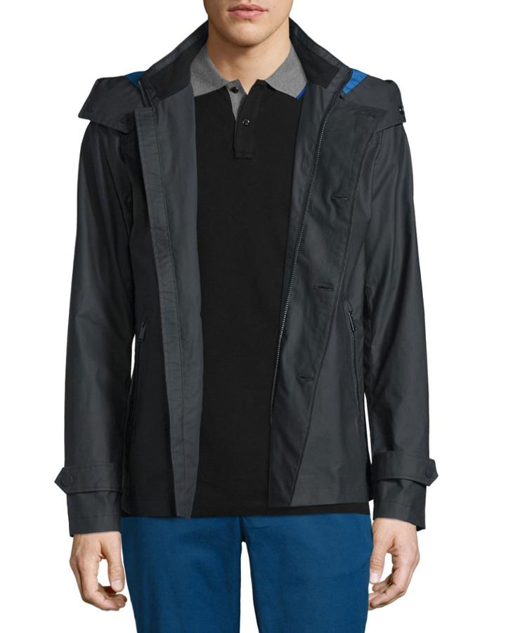 Double-breasted Peacoat With Removable Hood, Black