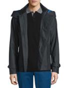 Double-breasted Peacoat With Removable Hood, Black