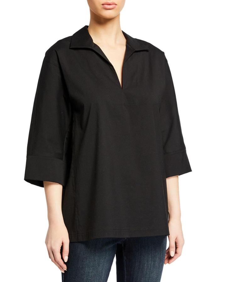 Nicole V-neck 3/4-sleeve Italian Stretch-cotton Blouse