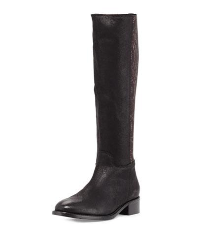 Alaina Snake-print Knee Boot, Black