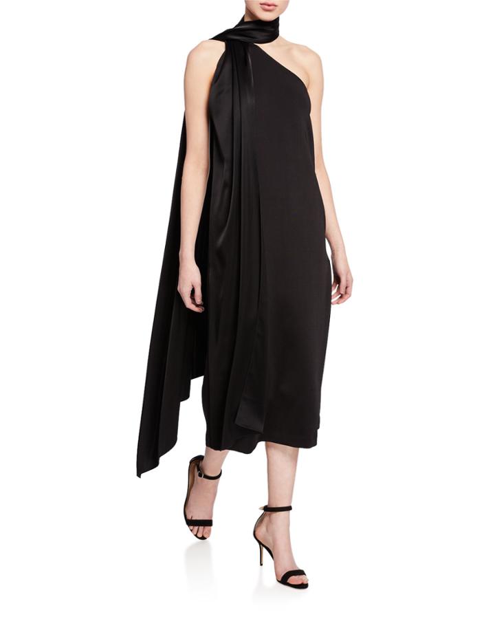 One-shoulder Sleeveless Midi Dress W/ Liquid