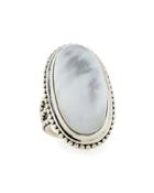 Crystal Quartz & Mother-of-pearl Long Oval Ring,