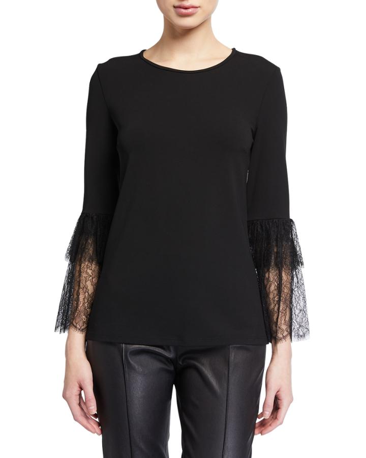 Lace-bell-sleeve Stretch Matte Jersey Top