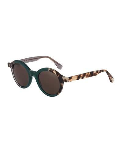 Two-tone Round Sunglasses, Green/gray